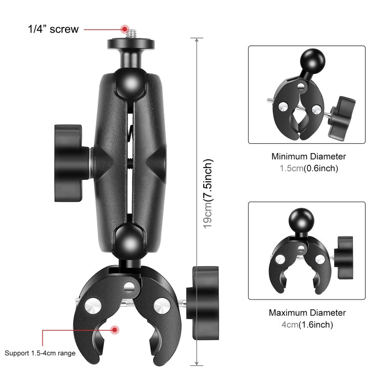 PULUZ Motorcycle Crab Clamp Handlebar Fixed Mount Holder for GoPro and Other Action Cameras