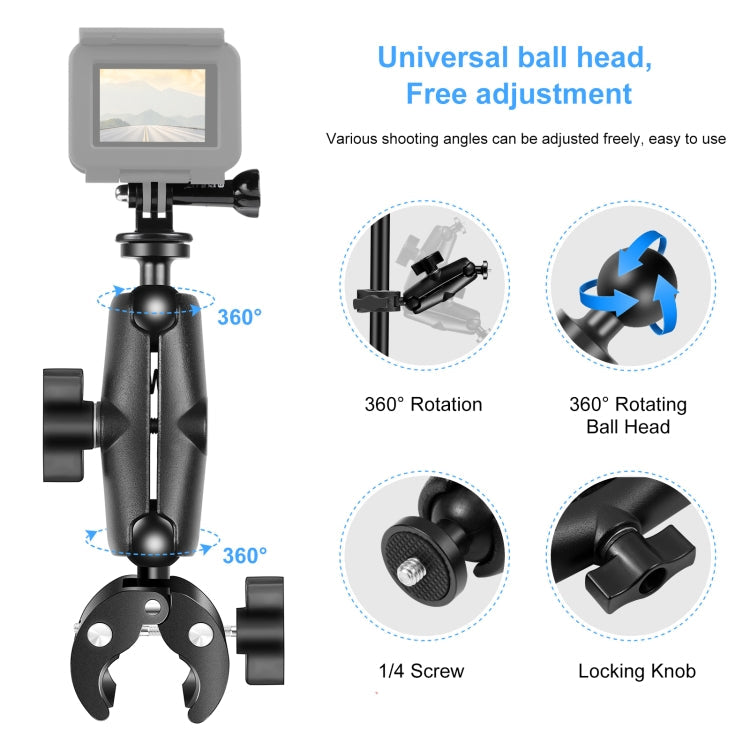 PULUZ Motorcycle Crab Clamp Handlebar Fixed Mount Holder for GoPro and Other Action Cameras