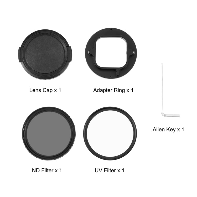 For GoPro HERO12 Black /11 Black /11 Black Mini /10 Black /9 Black PULUZ 52mm UV ND2-400 Filter with Adapter Ring