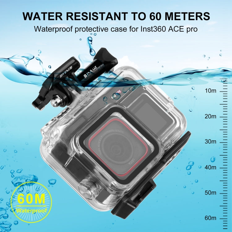 For Insta360 Ace Pro PULUZ 60m Underwater Waterproof Housing Case with Base Adapter & Screw