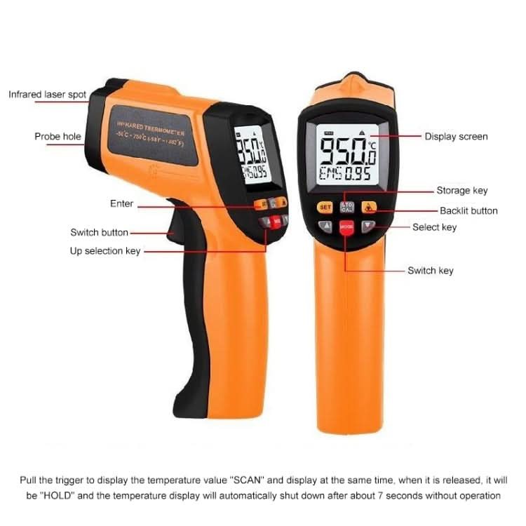 Infrared Thermometer, Temperature Range: -50 - 380 Degrees Celsius Reluova