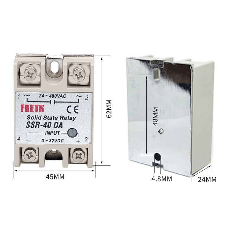 SSR-40DA AC 24-480V Solid State Relay for PID Temperature Controller, Input: DC 3-32V