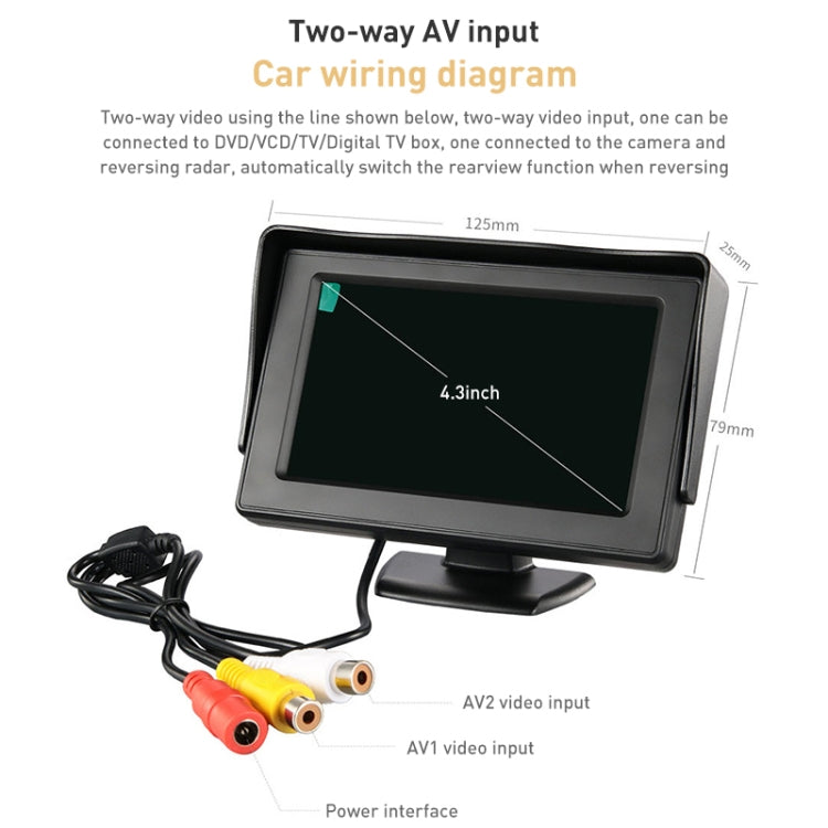 4.3 inch Car Color Monitor with Adjustable Angle Holder & Universal Sunshade , Dual Video Input-Reluova