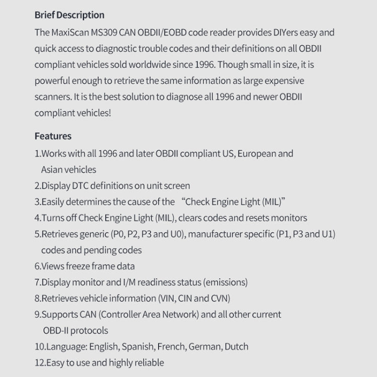 MS309 OBDII / EOBD Fault Coder Reader ÎҵÄÉ̵ê