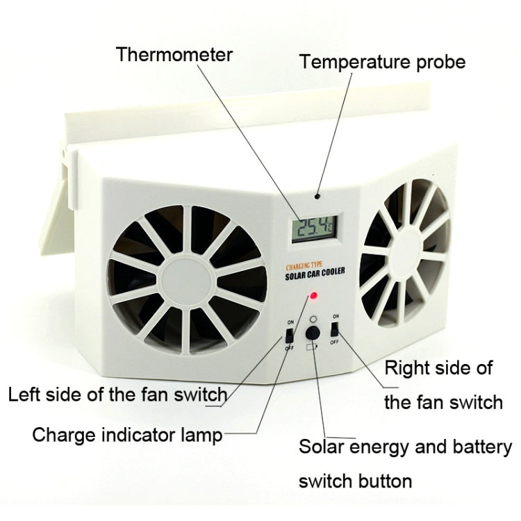 2W Solar Powered Car Auto Air Vent Cool Fan Cooler Ventilation System Radiator, with Temperature Display-Reluova