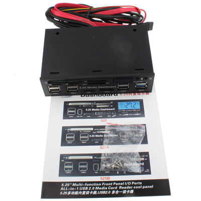 5.25 inch Media PC Dashboard Card Reader 2 x USB 3.0 + 6 x USB 2.0 SATA-Reluova