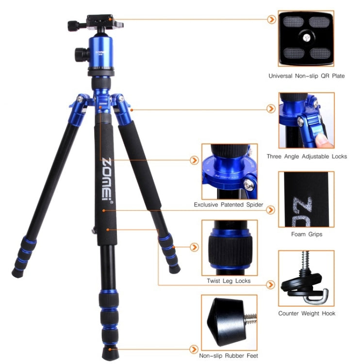 ZOMEI Z888 Portable Professional Travel Aluminium Tripod Monopod with Ball Head for Digital Camera