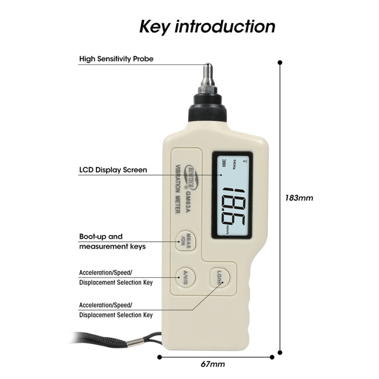 BENETECH GM63A Vibration Meter Digital Tester Vibrometer Analyzer Acceleration Velocity