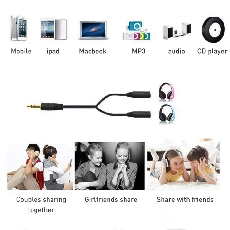 3.5mm Male to Dual 3.5mm Female Earphone Splitter adapter, Length: Approx 25cm-Reluova