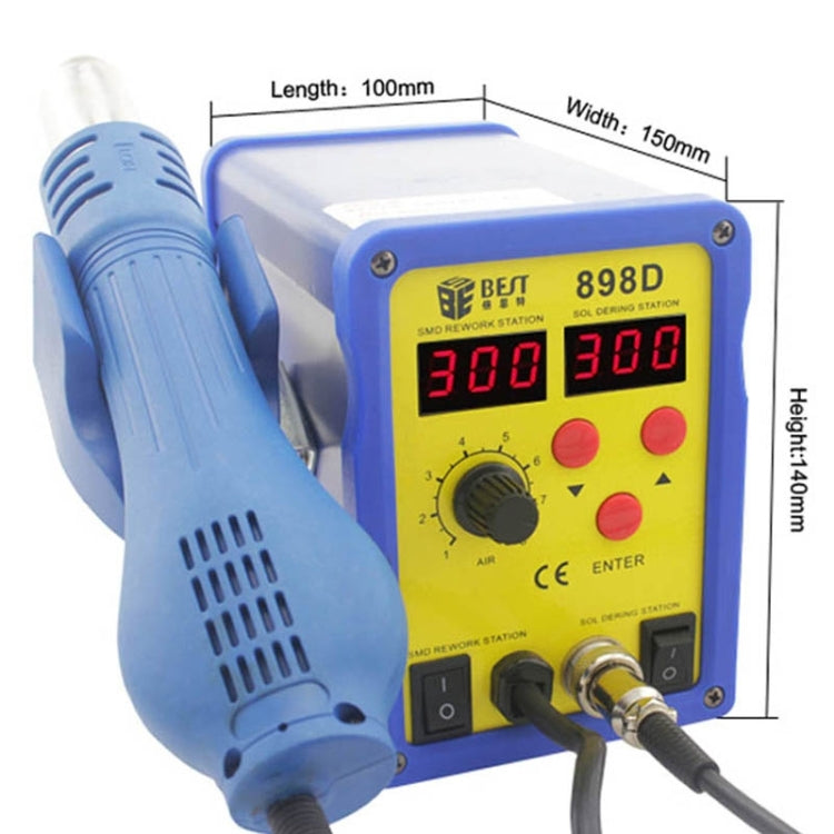 BEST BST-898D 2 in 1 AC 220V 720W LED Displayer Helical Wind Adjustable Temperature Unleaded Hot Air Gun + Solder Station & Soldering Iron