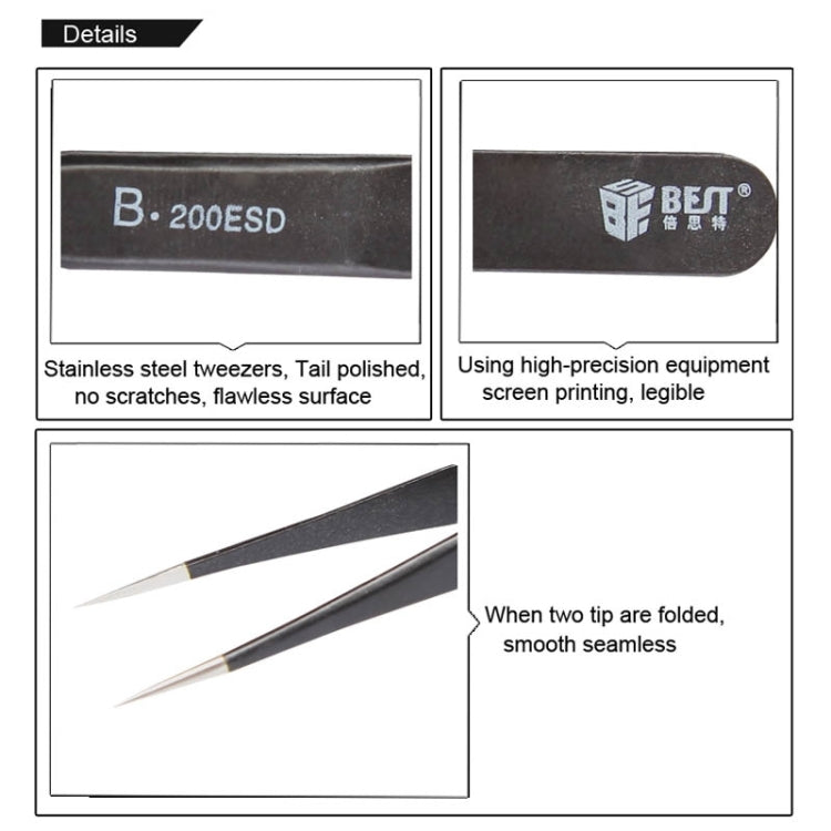 BEST BST-200ESD 202 Stainless Steel Anti-static Tip Tweezers My Store