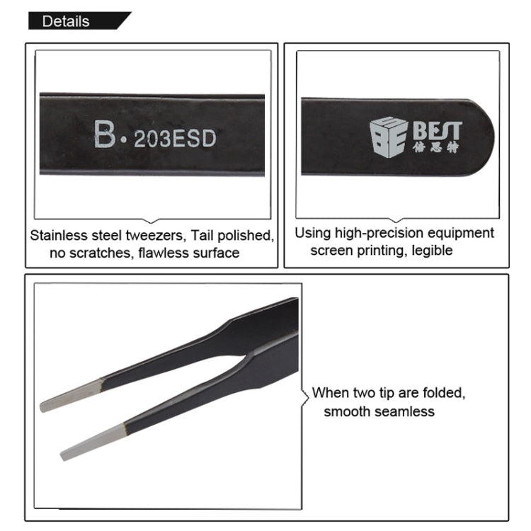 BEST BST-203ESD 202 Stainless Steel Anti-static Tip Tweezers My Store