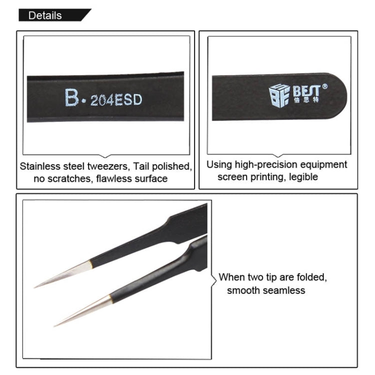 BEST BST-204ESD 202 Stainless Steel Anti-static Tip Tweezers My Store