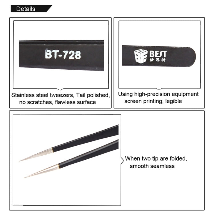 BEST BST-728 202 Stainless Steel Anti-static Tip Tweezers My Store