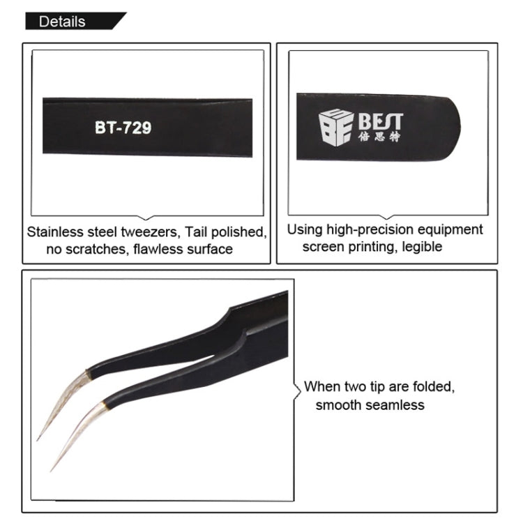 BEST BST-729 202 Stainless Steel Anti-static Curved Tip Tweezers My Store