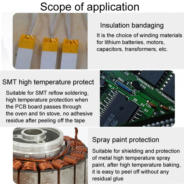 10mm High Temperature Resistant Clear Heat Dedicated Polyimide Tape with Silicone Adhesive, Length: 33m