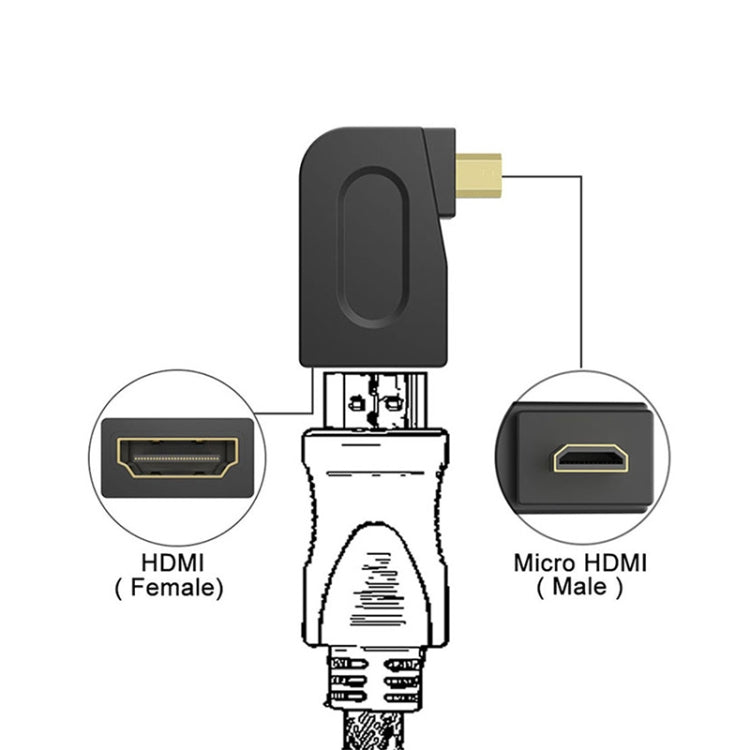 Gold Plated Micro HDMI Male to HDMI 19 Pin Female Adaptor with 90 Degree Angle