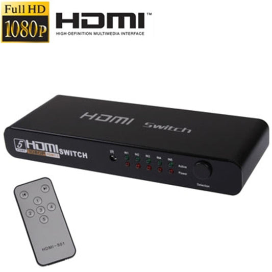 5 Ports Full HD 1080P HDMI Switch with Switch & Remote Controller, 1.3 Version (5 Ports HDMI Input, 1 Port HDMI Output)-Reluova