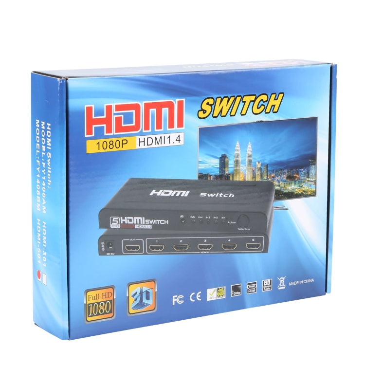 Full HD 1080P 5 Ports HDMI Switch with Remote Control & LED Indicator My Store