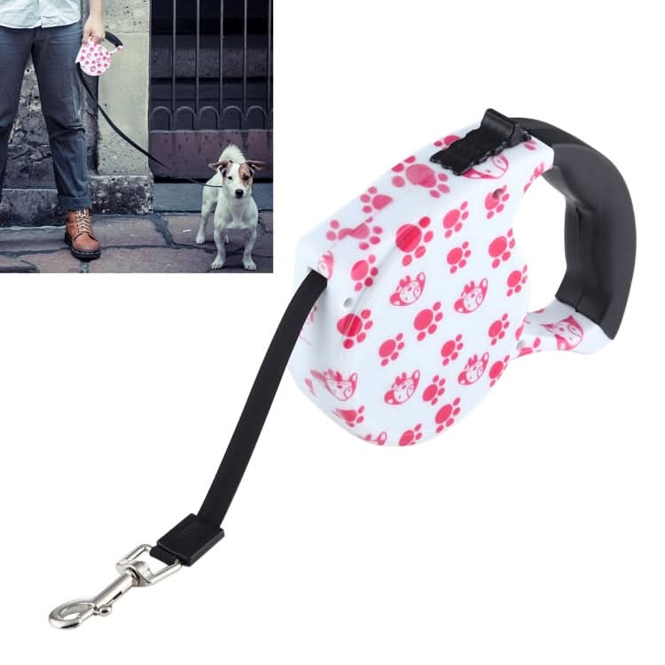 5m Pink Dog Footprint Pattern Easy Operation Retractable Dog Leash(Pink)-Reluova