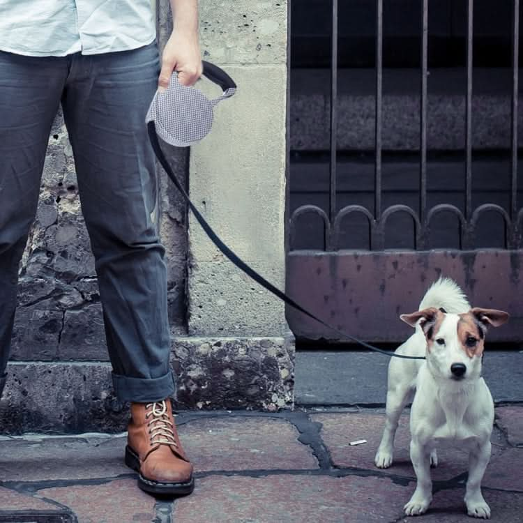 5m Black and White Grid Pattern Easy Operation Retractable Dog Leash(Black)-Reluova