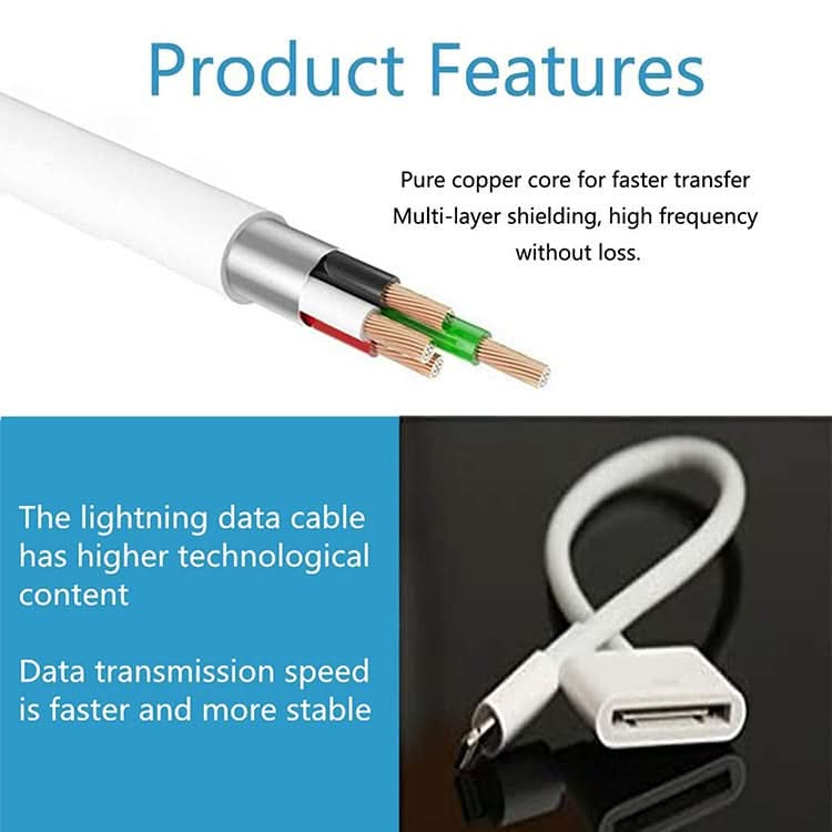 8 Pin Male to 30 Pin Female Sync Data Cable Adapter, Cable Length: 14cm