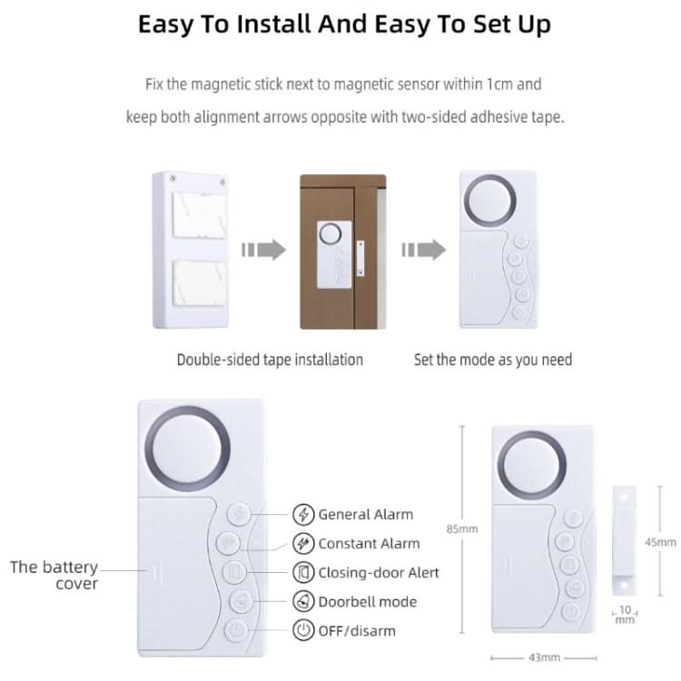 4 in 1 Door Magnet Refrigerator Delayed Door Closing Bell Anti-theft Alarm (3V) Reluova