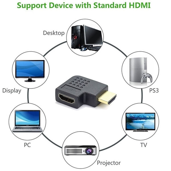 Gold Plated HDMI 19 Pin Male to HDMI 19 Pin Female Adaptor with 90 Degree Angle My Store