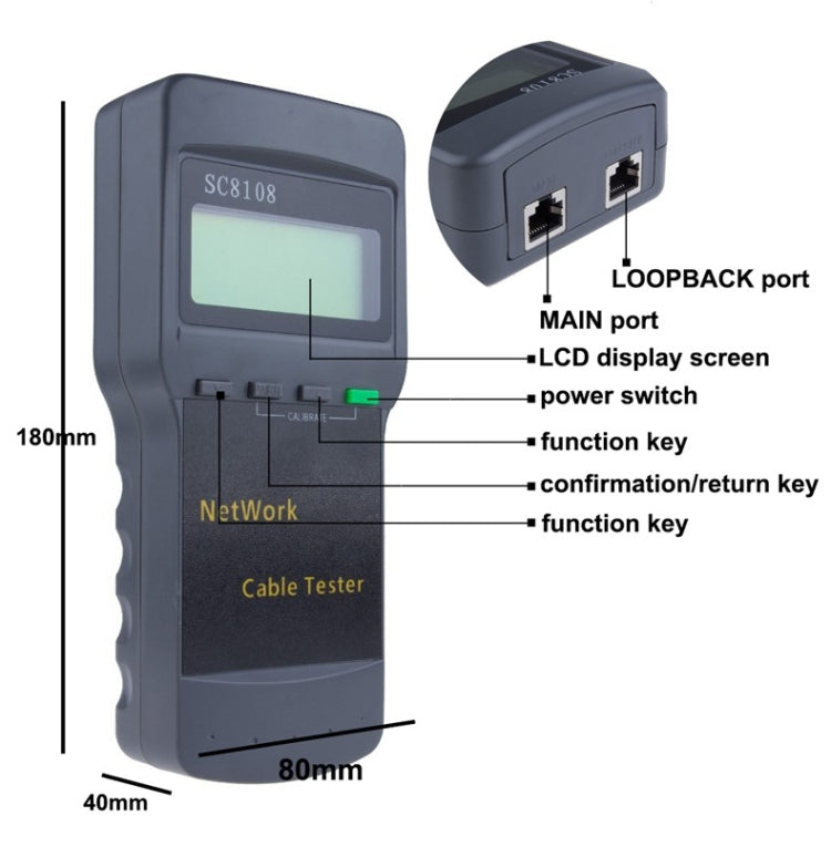 Portable Wireless Network cable Tester SC8108 LCD Digital PC Data Network CAT5 RJ45 LAN Phone Cable Tester Meter