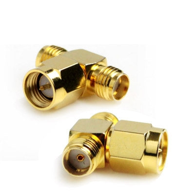 SMA Male to 2 SMA Female Adapter (T Type), Gold Plated