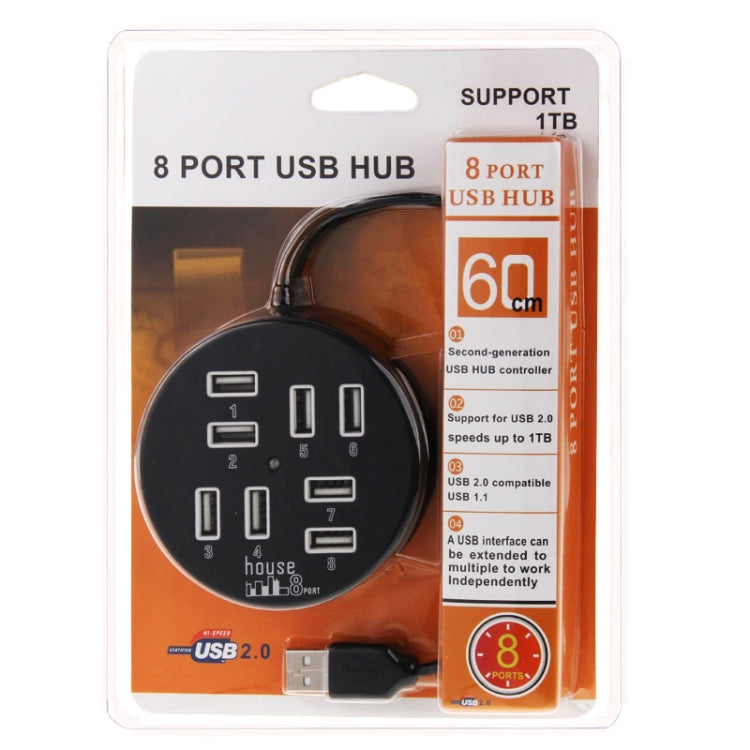 High Speed 8 Ports USB 2.0 Portable Round Hub, Length: 60cmRound Circular 8 Ports USB 2.0 Hub Multi-port Splitter Expansion Adapter for Laptop Notebook PC, Support 1TB Mobile HDD