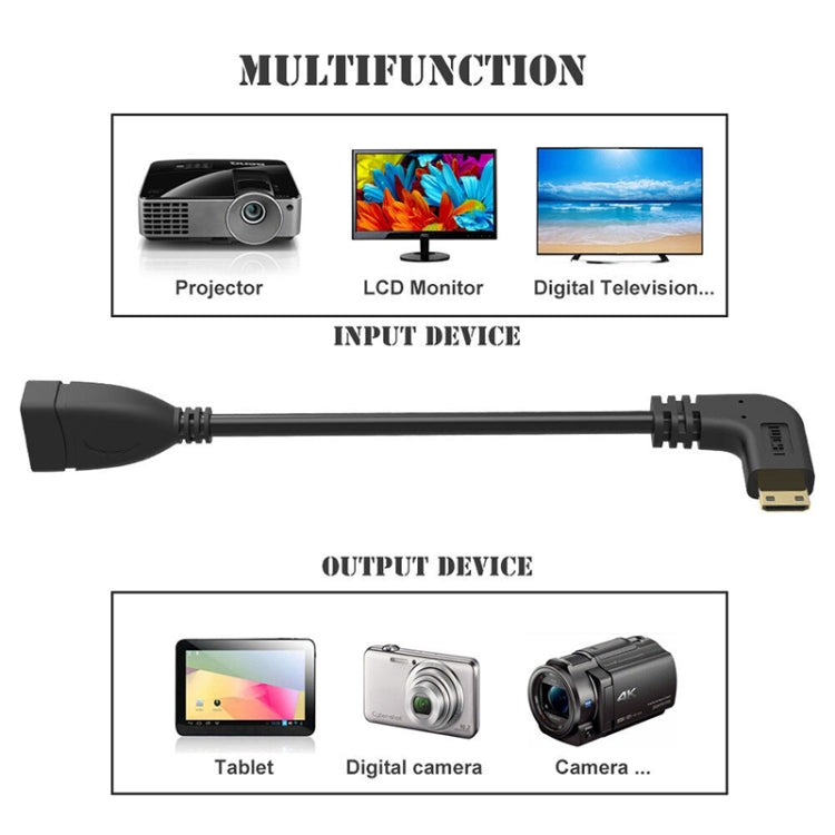 16cm Gold Plated Mini HDMI Male to HDMI 19 Pin Female Cable, 90 Degree Right Angle