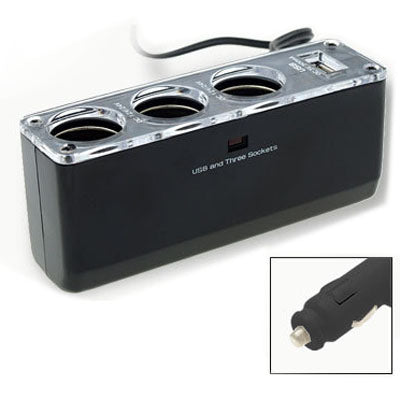 3 Triple Socket 12V/24V Car Cigarette Lighter USB Power