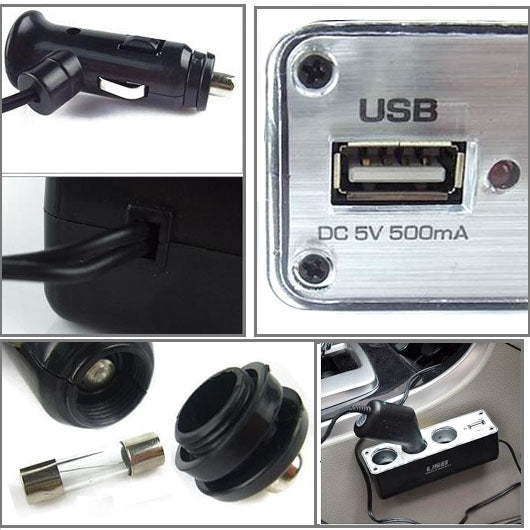 3 Triple Socket 12V/24V Car Cigarette Lighter USB Power