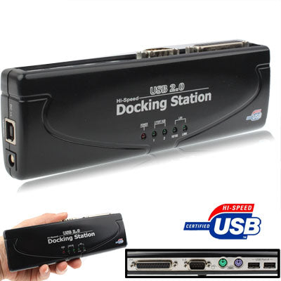 Hi-speed USB 2.0 Docking Station with 8 Ports (2xUSB 2.0 + PS2 Mouse + PS2 Keyboard + RS232 + DB25 + LAN + Upstream),Black My Store