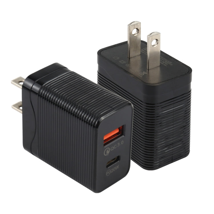 LZ-728 QC 3.0 USB + PD 20W USB-C / Type-C Fast Travel Charger, US Plug My Store