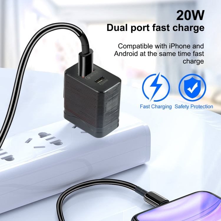 LZ-728 QC 3.0 USB + PD 20W USB-C / Type-C Fast Travel Charger, US Plug My Store