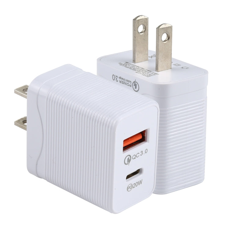 LZ-728 QC 3.0 USB + PD 20W USB-C / Type-C Fast Travel Charger, US Plug My Store