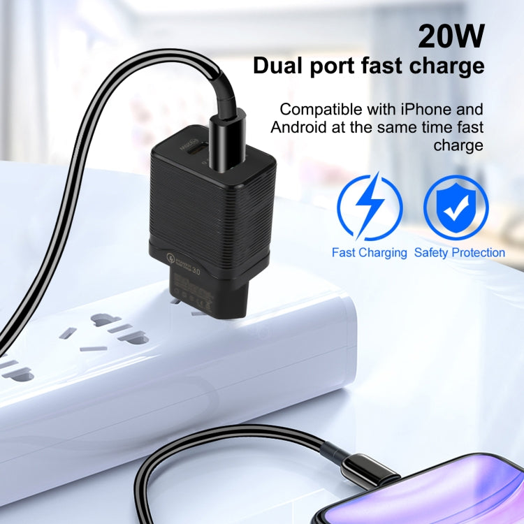 LZ-728 QC 3.0 USB + PD 20W USB-C / Type-C Fast Travel Charger, EU Plug My Store