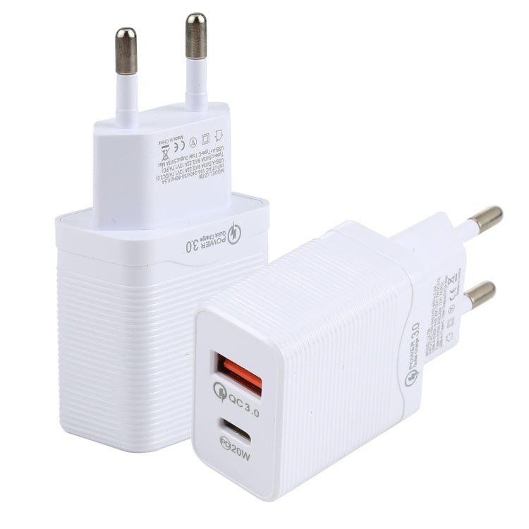 LZ-728 QC 3.0 USB + PD 20W USB-C / Type-C Fast Travel Charger, EU Plug