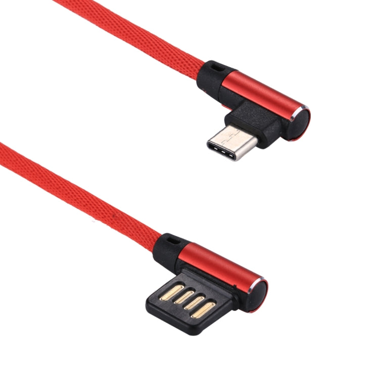 1m 2.4A Output USB to USB-C / Type-C Double Elbow Design Nylon Weave Style Data Sync Charging Cable