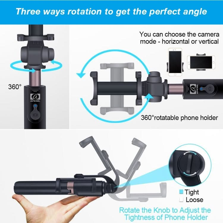 APEXEL APL-D3 Universal Live Broadcast Multifunctional Aluminum Alloy Bluetooth Selfie Stick with Tripod My Store