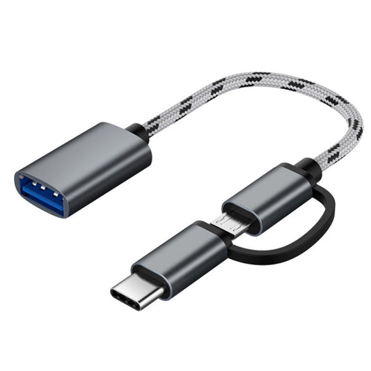 USB 3.0 Female to Micro USB + USB-C / Type-C Male Charging + Transmission OTG Nylon Braided Adapter Cable, Cable Length: 17cm