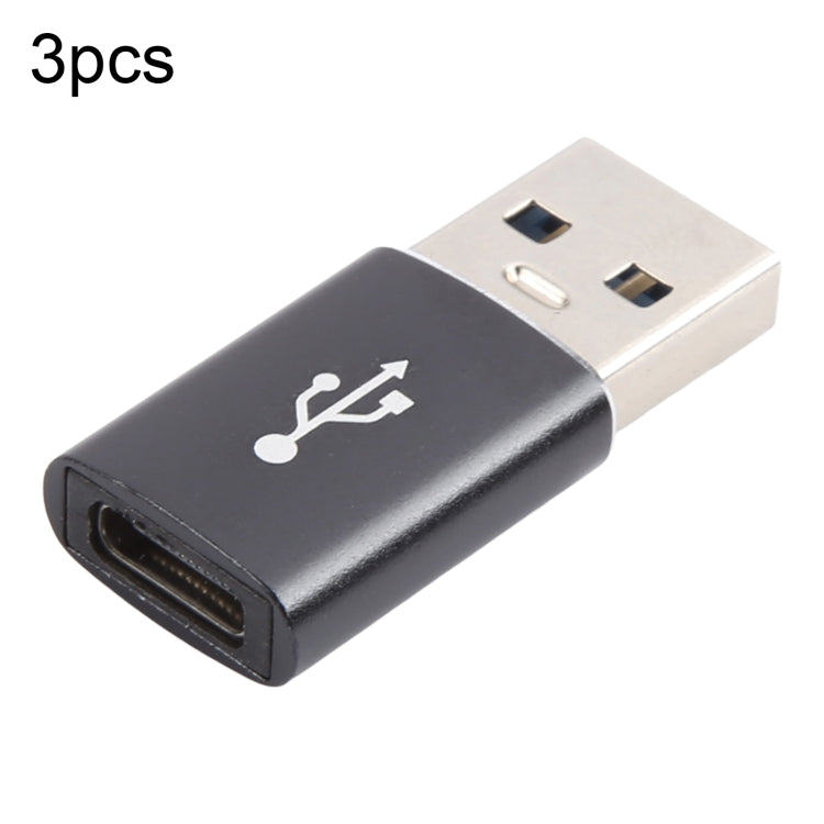 3 PCS USB-C / Type-C Female to USB 3.0 Male Aluminum Alloy Adapter, Support Charging & Transmission Data