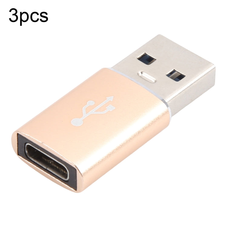 3 PCS USB-C / Type-C Female to USB 3.0 Male Aluminum Alloy Adapter, Support Charging & Transmission Data