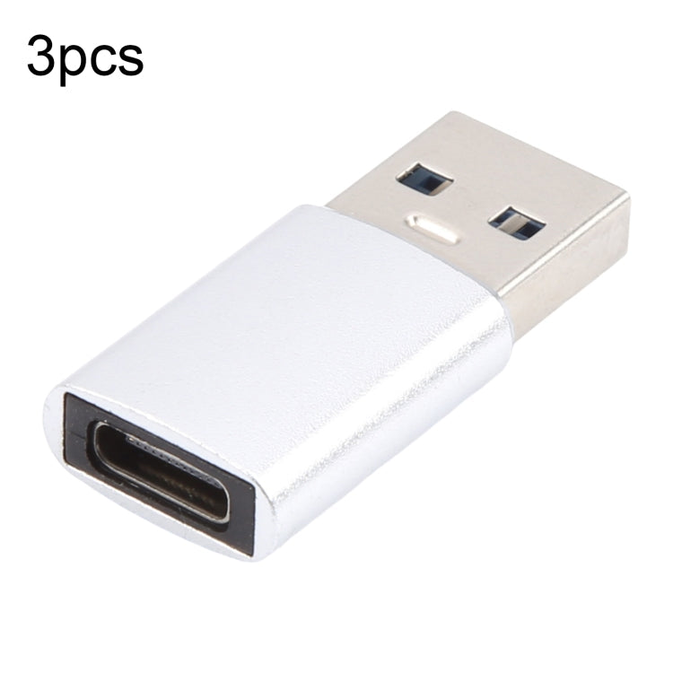 3 PCS USB-C / Type-C Female to USB 3.0 Male Aluminum Alloy Adapter, Support Charging & Transmission Data