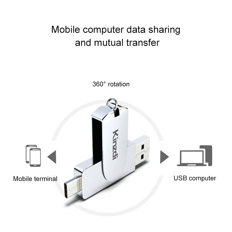 Kinzdi 64GB USB 3.0 + Type-C 3.0 Interface Metal Twister Flash Disk V11