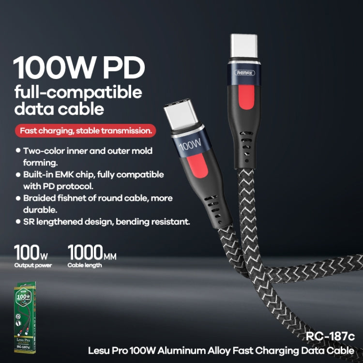 REMAX RC-187c Lesu Pro 1m PD100W Type-C to USB-C / Type-C Aluminum Alloy Braid Fast Charging Data Cable