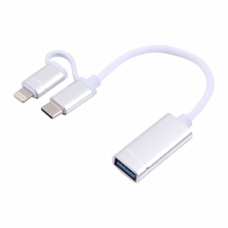 USB 3.0 Female to 8 Pin + USB-C / Type-C Male Charging + Transmission OTG Nylon Braided Adapter Cable, Cable Length: 11cm