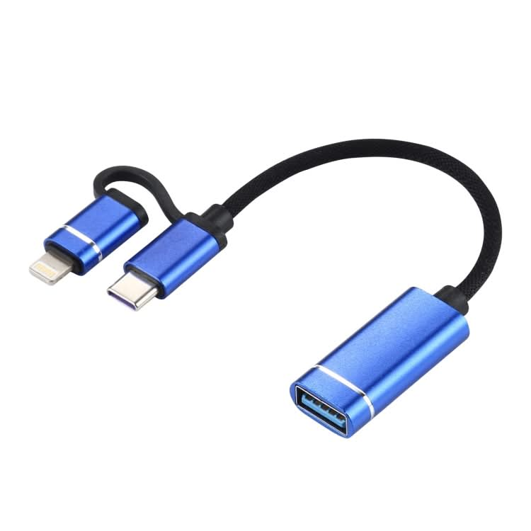 USB 3.0 Female to 8 Pin + USB-C / Type-C Male Charging + Transmission OTG Nylon Braided Adapter Cable, Cable Length: 11cm